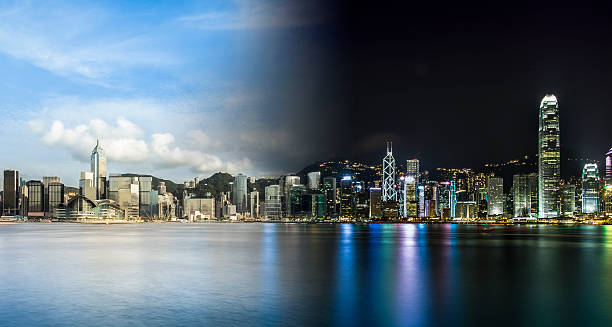 China Hong Kong Day and Night China Hong Kong Day and Night the bank of china tower stock pictures, royalty-free photos & images