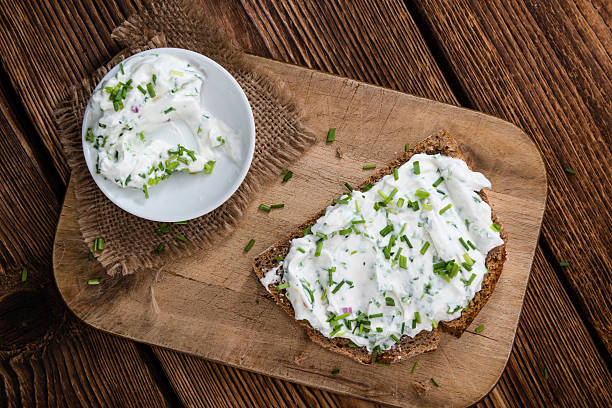 istock Slice of Bread with fresh made Herb Curd 503267692