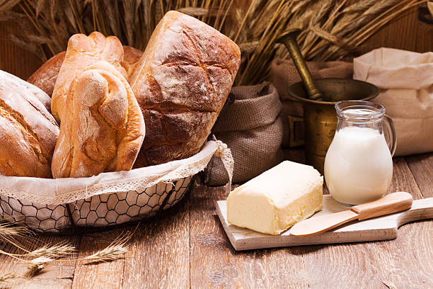 istock Composition of fresh bread, cereals and grains. 503268694