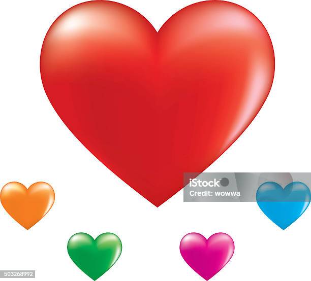 Set Of 3d Colorful Hearts Stock Illustration - Download Image Now - Blue, Heart Shape, Backgrounds