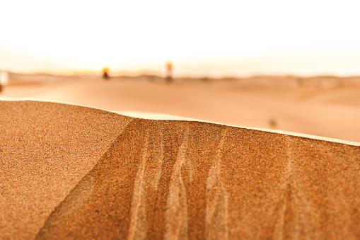 Famous Sand Dunes of Dubai, UAE on a hot summer day.