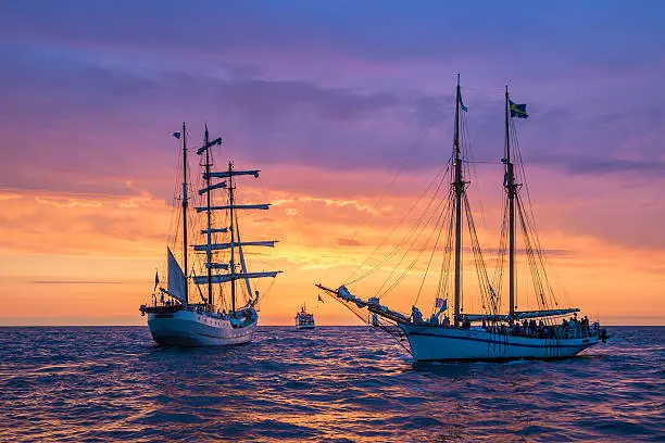 Sailing ships on the Baltic Sea in Rostock (Germany).