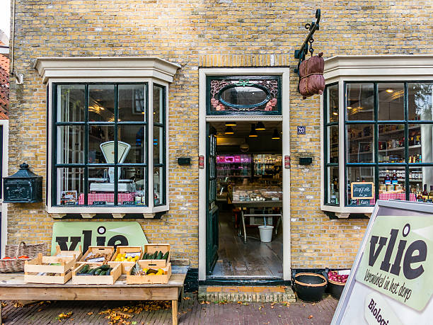 Vlieland, Netherlands - September 22, 2014: Organic food shop in Main Street of East-Vlieland town on Waddensea island Vlieland