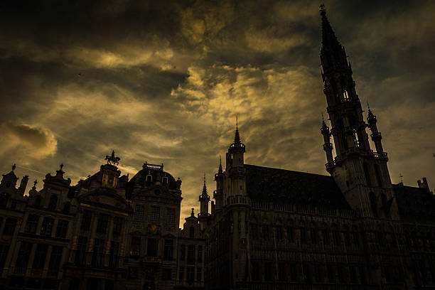 istock Hotel Ville in Brussels at dusk 503280290