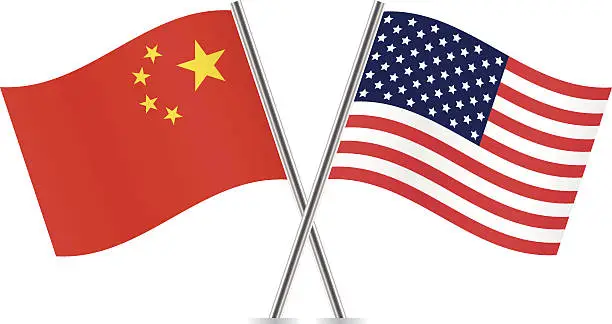 Vector illustration of Chinese and American flags.