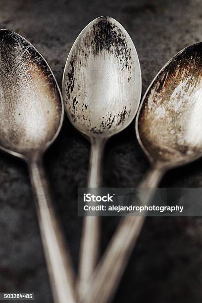 Vintage Spoons Foto de stock y más banco de imágenes de Anticuado - Anticuado, Con textura, Cubertería