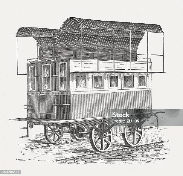 Omnibus With Propulsion By Horses Wood Engraving Published In 1880 Stock Illustration - Download Image Now