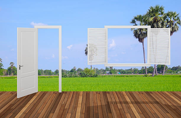 istock Landscape behind the opening door and window,3D 503285945