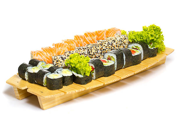 istock Sushi roll made dish isolated on white background 503286397