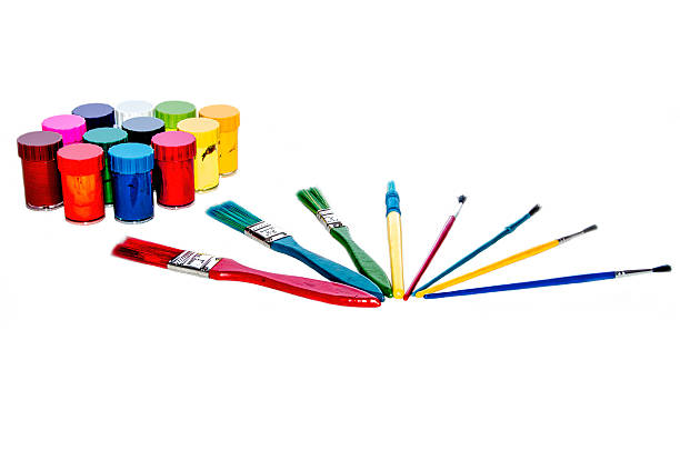 istock childrens paints and paint brushes, isolated on white background 503286597