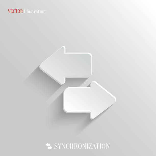 Synchronization icon - vector white app button Synchronization icon - vector web illustration, easy paste to any background 3d arrows stock illustrations
