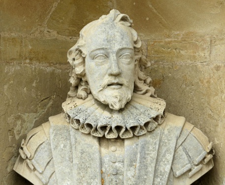 One of the carved busts in the Temple of British Worthies at the Stowe, Buckinghamshire, England. The Temple of British Worthies was designed by William Kend in 1734 and the bust of Francis Bacon was carved by John Michael Rysbrack (b 1694 d 1770)