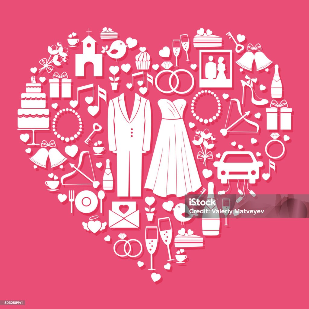 Elementos de casamento em forma de coração - Royalty-free Amor arte vetorial