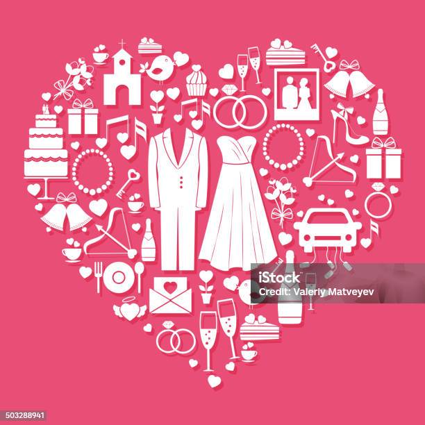 Elementos De Casamento Em Forma De Coração - Arte vetorial de stock e mais imagens de Amor - Amor, Bolo - Sobremesa, Bolo de Casamento