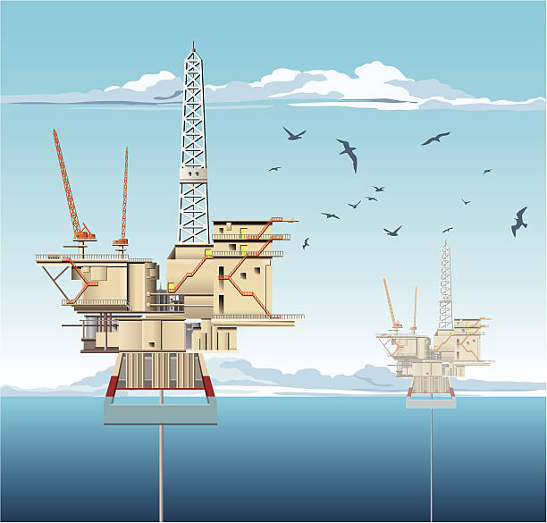 엔진오일 플랫폼에서 - construction platform sea drill mining stock illustrations