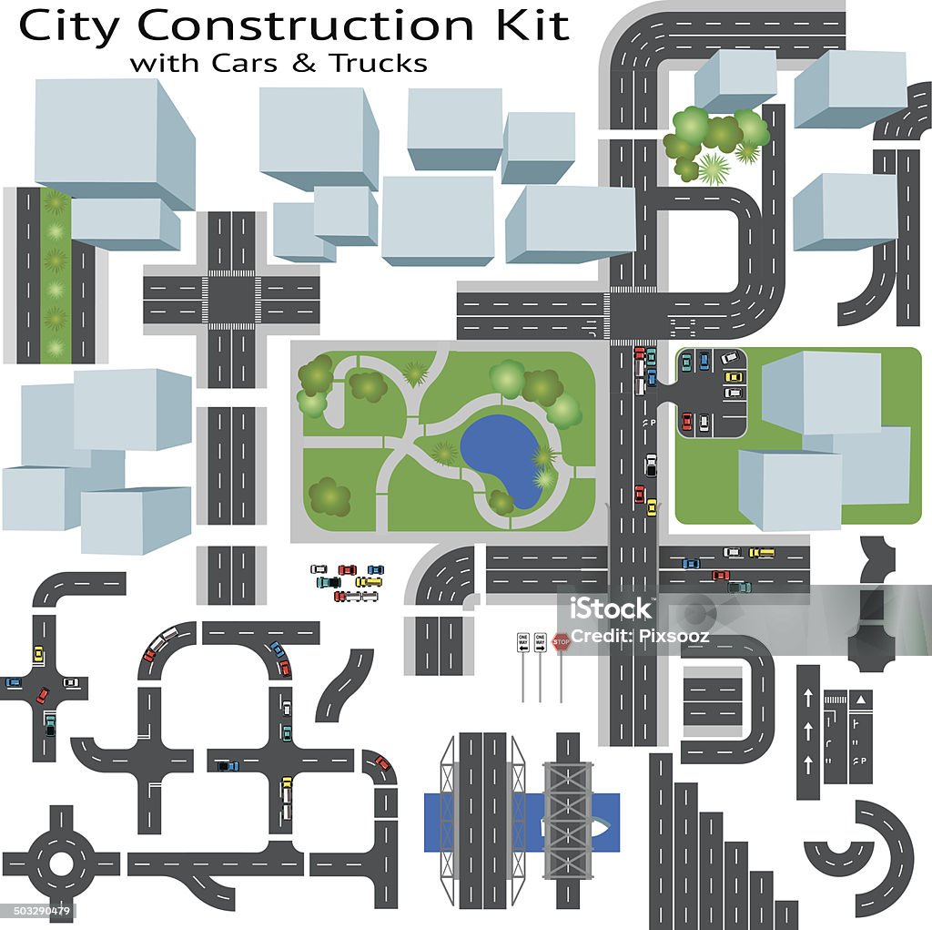 City Road Maker Construction Kit Build your own city, grouped and layered, see my portfolio for other kits City stock vector