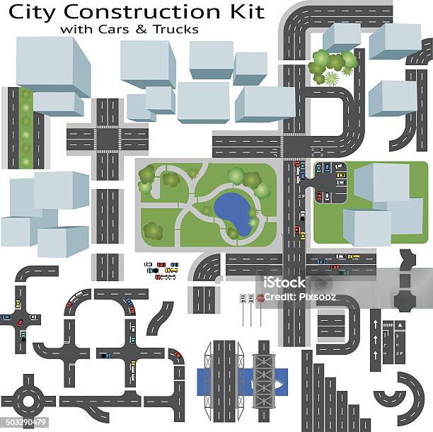 City Road Maker Construction Kit Stock Illustration - Download Image Now - City, High Angle View, Directly Above