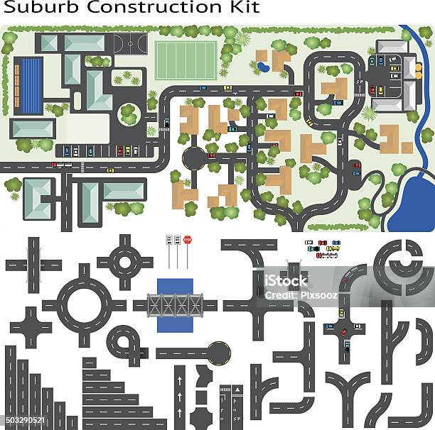 Town Suburb Road Maker Construction Kit Stock Illustration - Download Image Now - Map, Aerial View, High Angle View