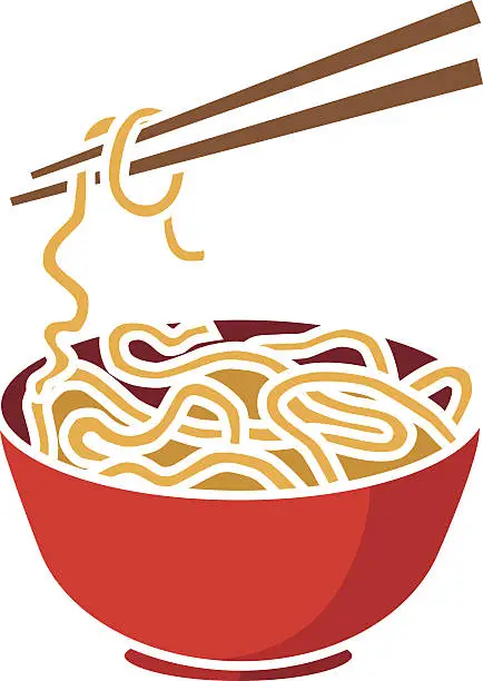 Vector illustration of bowl of noodles and chopsticks