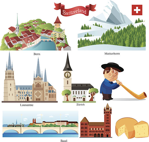 ilustrações de stock, clip art, desenhos animados e ícones de suíça símbolos - map switzerland swiss culture zurich