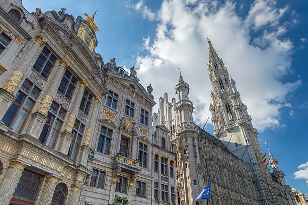 The Grand Place or Grote Markt is the central square of Brussels and is a UNESCO World Heritage Site. The market place is surrounded but he city hall and luxury guildhalls.