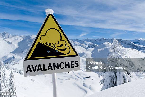 Avalanche Sign In Winter Alps Stock Photo - Download Image Now - Avalanche, European Alps, Ski