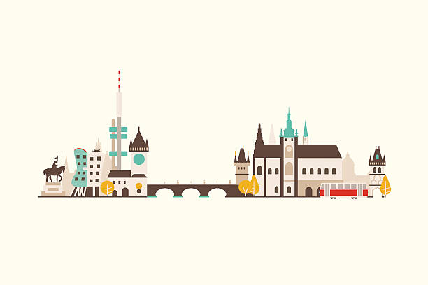 praga tło panoramę - czech republic illustrations stock illustrations