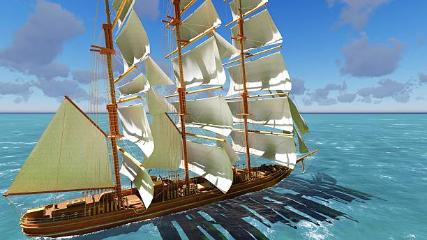 istock Pirate brigantine at sea 503305110
