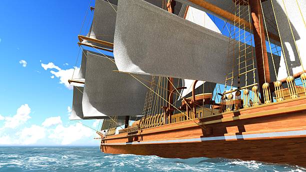 istock Pirate brigantine at sea 503305128