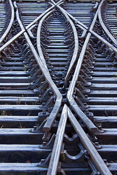 istock Frozen railway track in a shunting yard in winter UK 503306728