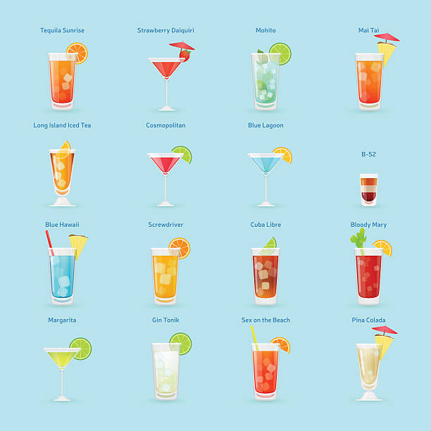 Alcohol drinks and cocktails icon set Popular cocktails set, vector graphics, eps 10 mai tai stock illustrations