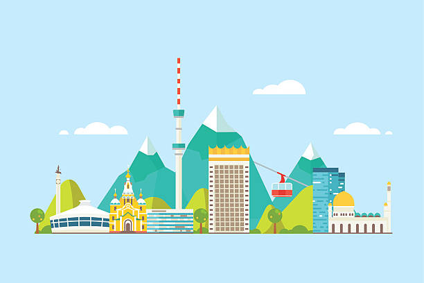 almaty abstrakte skyline - architecture art backgrounds church stock-grafiken, -clipart, -cartoons und -symbole