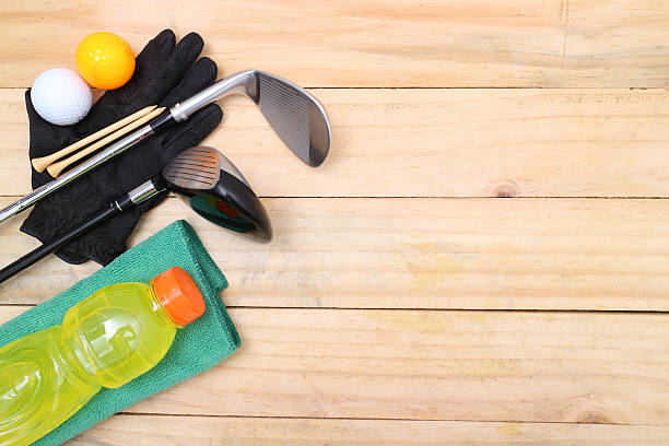 istock Golf equipment on wood floor preparing for good game 503309366