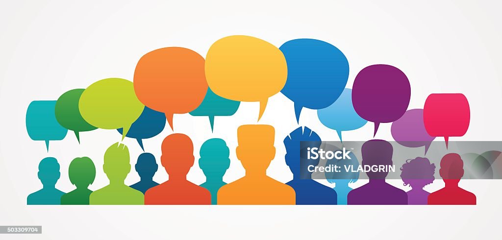 Icons of people with speech bubbles. . Icons of people with speech bubbles. People Chatting. Vector illustration of a communication concept, relating to feedback, reviews and discussion. . Speech Bubble stock vector