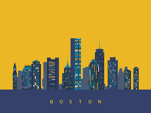 абстрактный горизонта бостона - boston urban scene skyline sunset stock illustrations