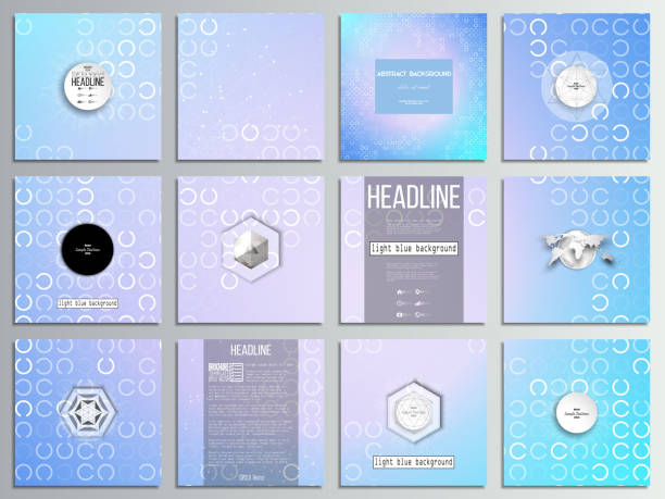 一連の 12 のクリエイティブカード、スクエアのパンフレットテンプレートデザイン。抽象的 - pattern book fanned out blue点のイラスト素材／クリップアート素材／マンガ素材／アイコン素材