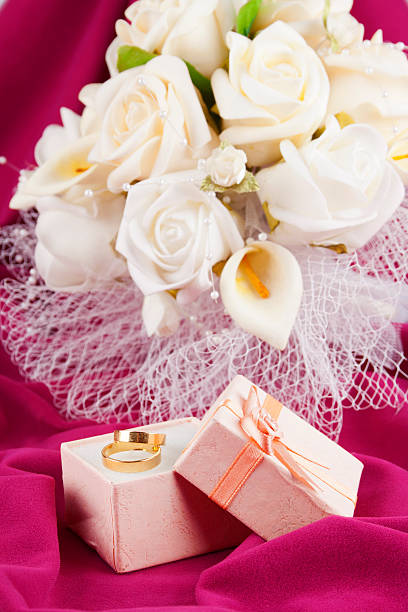 istock wedding bouquet and rings for Valentine's Day 503312137