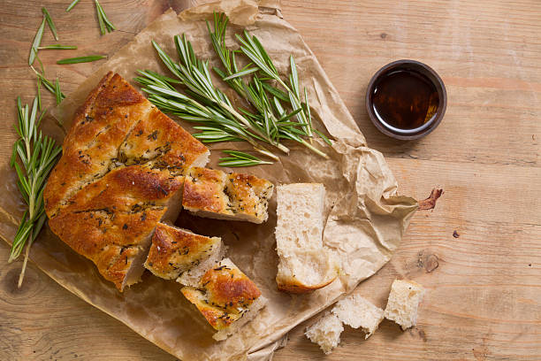 Fresh focaccia from the bakery stock photo