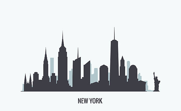 ilustraciones, imágenes clip art, dibujos animados e iconos de stock de silueta de los edificios de la ciudad de nueva york - new york city