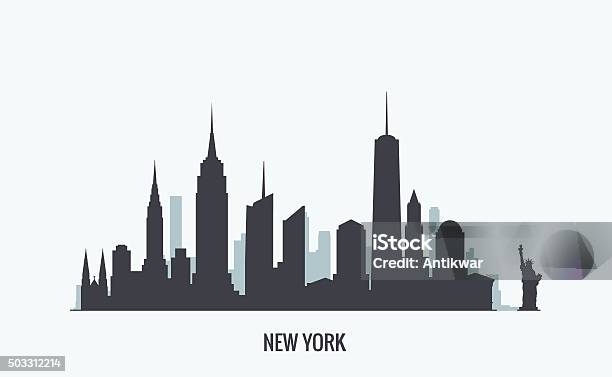 Ньюйорк Skyline Силуэт — стоковая векторная графика и другие изображения на тему Линия горизонта - Линия горизонта, Векторная графика, Силуэт