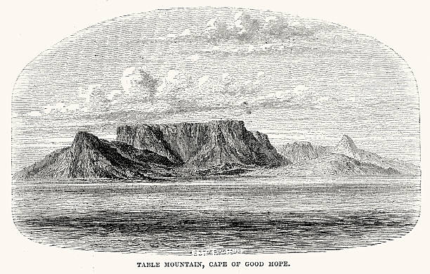 Table Mountain Vintage engraving of Table Mountain, Cape of Good Hope. 1873 cape peninsula stock illustrations