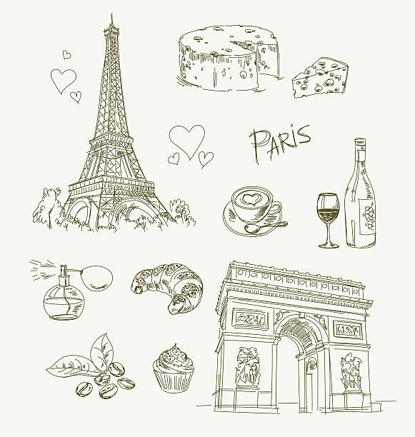 пункты рисования от руки paris - perfume stock illustrations