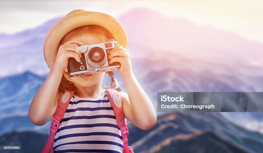 Little traveler the little girl wants to travel Child Stock Photo