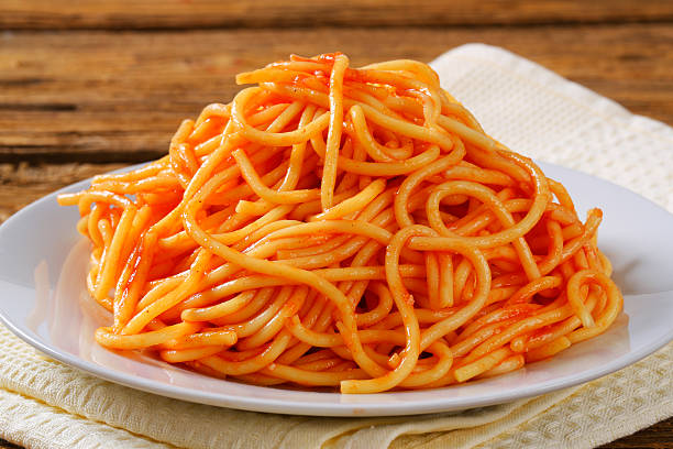 Bowl of spaghetti in tomato sauce