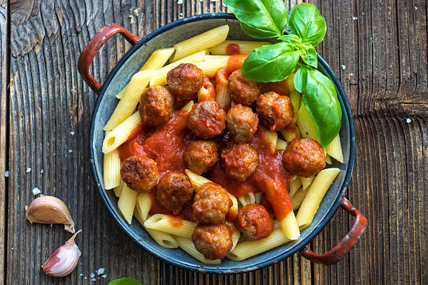 istock Pasta with meatballs and tomato sauce 503314526