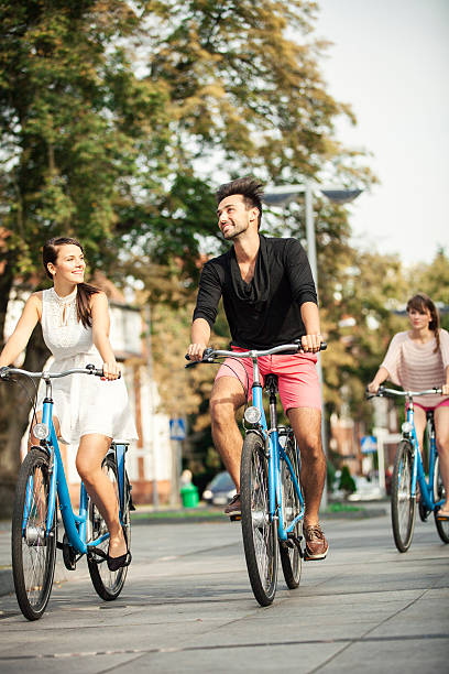 istock Group Of Friends Riding Bicycles 503315235
