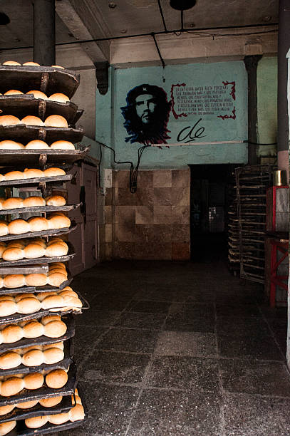 Che Guevara mural on wall of Cuban bread factory stock photo