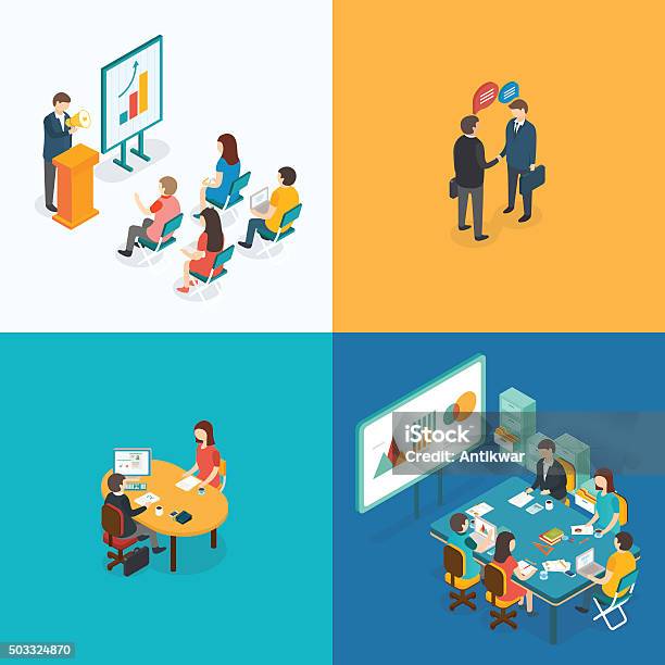 Presentation Partnership Job Interview Business Meeting Stock Illustration - Download Image Now