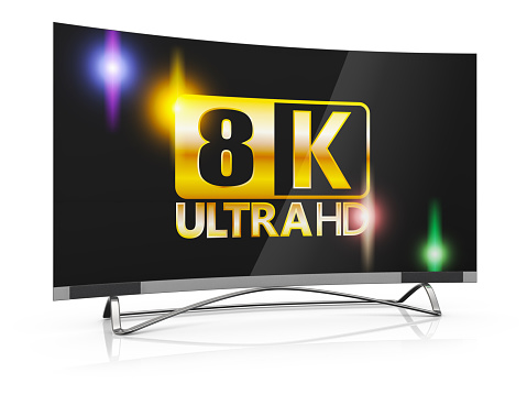 modern TV with 8K Ultra HD inscription on the screen
