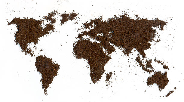 World map of ground coffee
